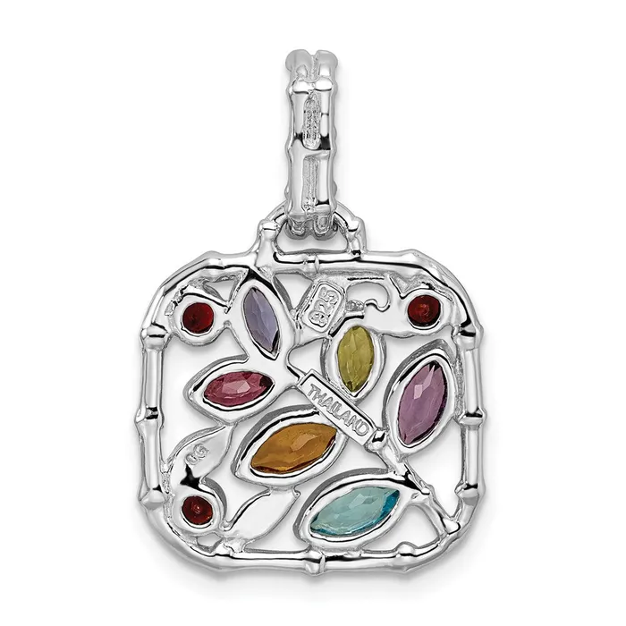 TreasureFineJewelers Necklaces Sterling Silver Rhodiumplated Multi Gemstone Pendant
