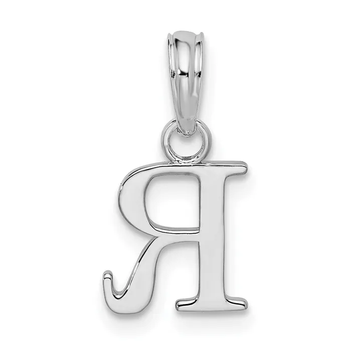 TreasureFineJewelers Necklaces Sterling Silver Rhodiumplated Polished Block Initial R Pendant