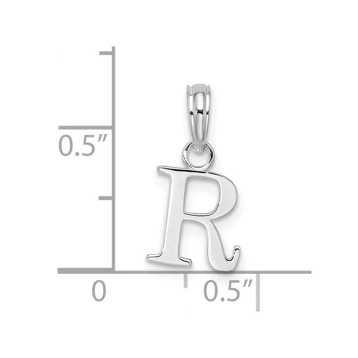 TreasureFineJewelers Necklaces Sterling Silver Rhodiumplated Polished Block Initial R Pendant