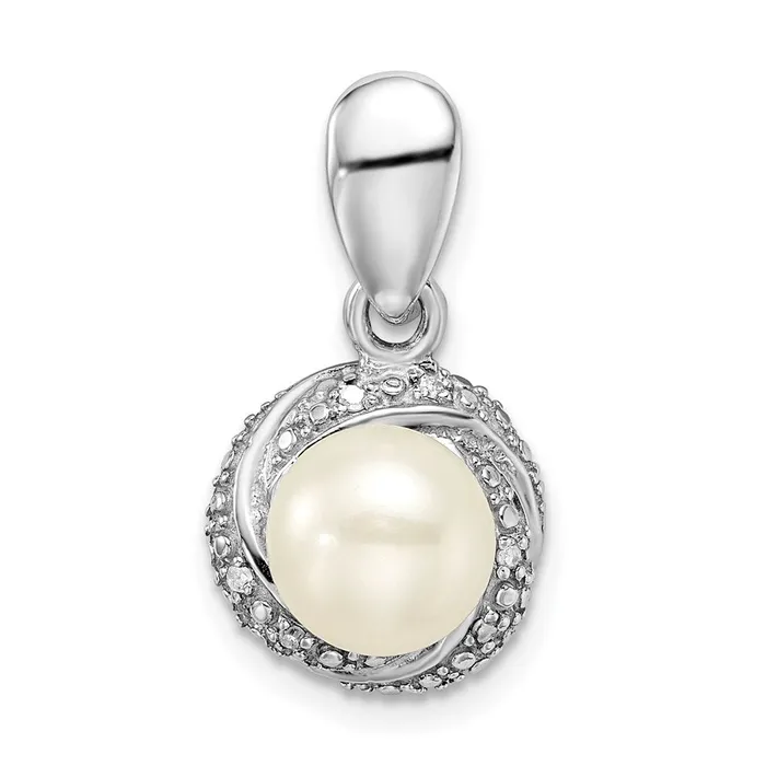 TreasureFineJewelers Necklaces Sterling Silver Rhodiumplated wDiamond FWC Pearl Pendant TreasureFineJewelers Necklaces Sterling Silver Rhodiumplated wDiamond FWC Pearl Pendant