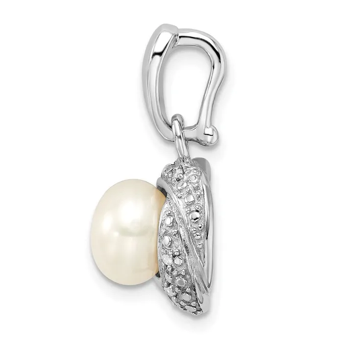 TreasureFineJewelers Necklaces Sterling Silver Rhodiumplated wDiamond FWC Pearl Pendant