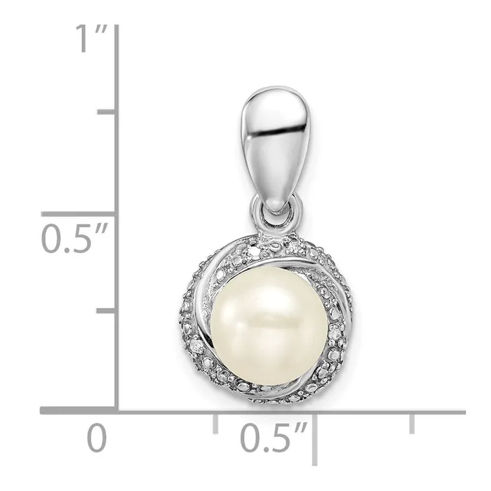 TreasureFineJewelers Necklaces Sterling Silver Rhodiumplated wDiamond FWC Pearl Pendant