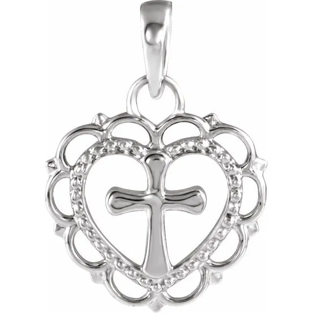 TreasureFineJewelers Necklaces Sterling Silver Youth Heart with Cross Pendant TreasureFineJewelers Necklaces Sterling Silver Youth Heart with Cross Pendant