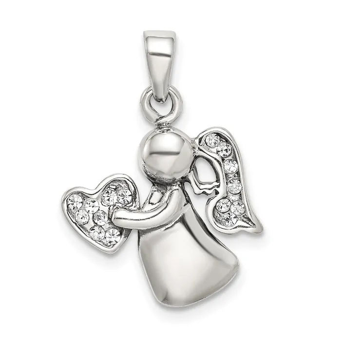 TreasureFineJewelers Rings Sterling Silver Antiqued CZ Angel Charm