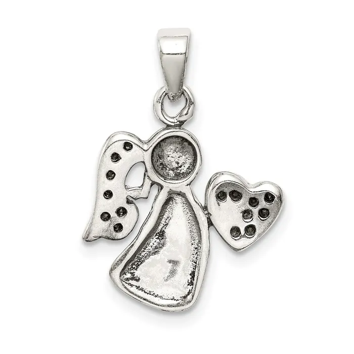TreasureFineJewelers Rings Sterling Silver Antiqued CZ Angel Charm