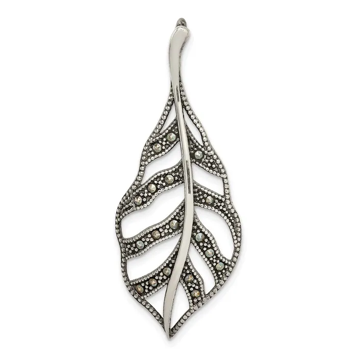 TreasureFineJewelers Rings Sterling Silver Antiqued Marcasite Leaf Slide