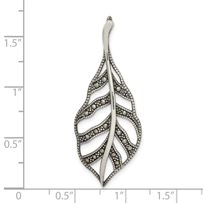 TreasureFineJewelers Rings Sterling Silver Antiqued Marcasite Leaf Slide