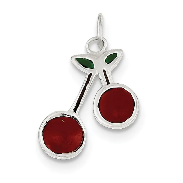 TreasureFineJewelers Rings Sterling Silver Enameled Cherries Charm