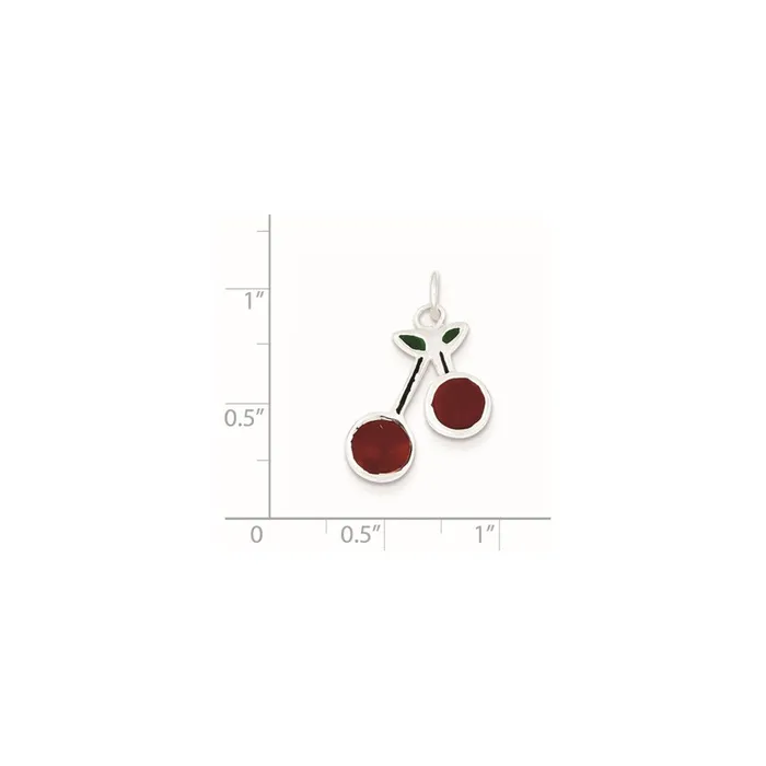 TreasureFineJewelers Rings Sterling Silver Enameled Cherries Charm