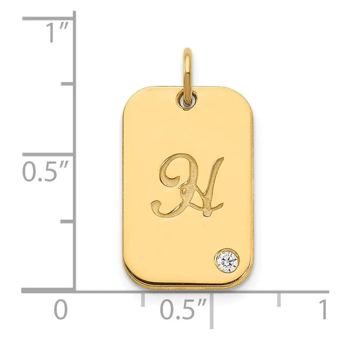 TreasureFineJewelers Rings Sterling SilverGoldplated Dog Tag with Diamond Charm