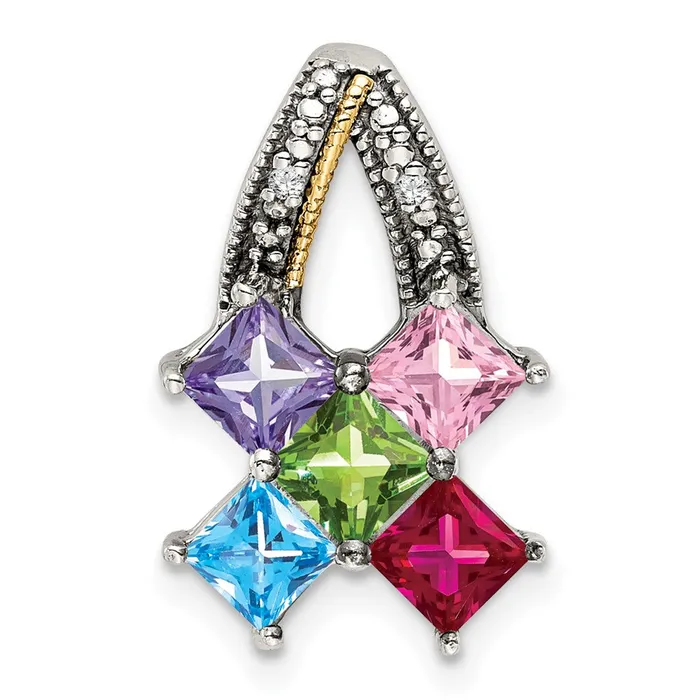 TreasureFineJewelers Sterling Silver 14k Fivestone and Diamond Mothers Pendant SemiMount Necklaces