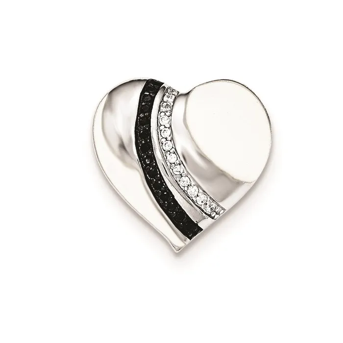 TreasureFineJewelers Sterling Silver Blk Rhod Enamel WhiteBlk CZ Heart Chain Slide Pendant Necklaces TreasureFineJewelers Sterling Silver Blk Rhod Enamel WhiteBlk CZ Heart Chain Slide Pendant Necklaces