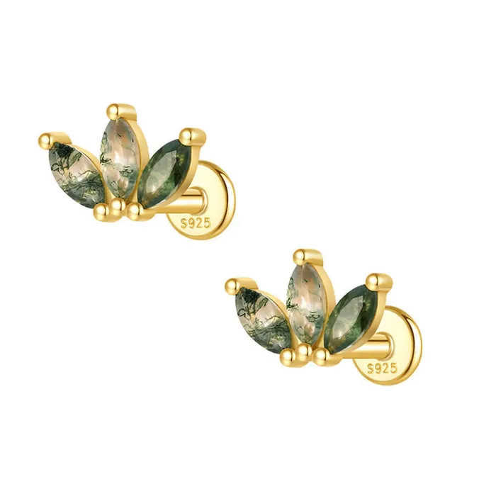 Trendolla Jewelry Earrings 925 Silver Natural Claw Moss Agate Flat Back Earrings Trendolla Jewelry Earrings 925 Silver Natural Claw Moss Agate Flat Back Earrings