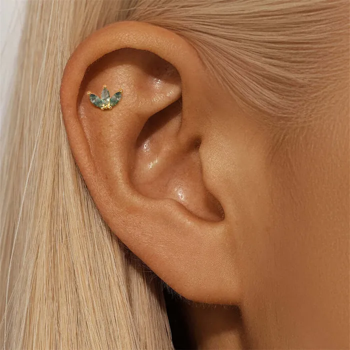 Trendolla Jewelry Earrings 925 Silver Natural Claw Moss Agate Flat Back Earrings