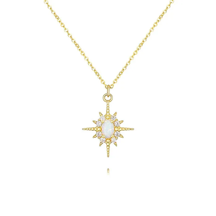 Trendolla Jewelry Necklaces 925 Silver Opal Sun Necklace