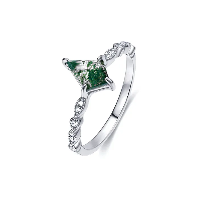 Trendolla Jewelry Rings Sterling Silver Rhombus Shape Aquatic Green Moss Agate Ring Trendolla Jewelry Rings Sterling Silver Rhombus Shape Aquatic Green Moss Agate Ring