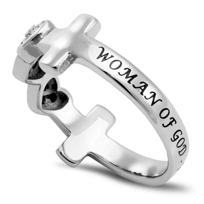 WOMAN OF GOD Cross and Heart Ring with Stones Stainless Steel North Arrow Shop Rings WOMAN OF GOD Cross and Heart Ring with Stones Stainless Steel North Arrow Shop Rings