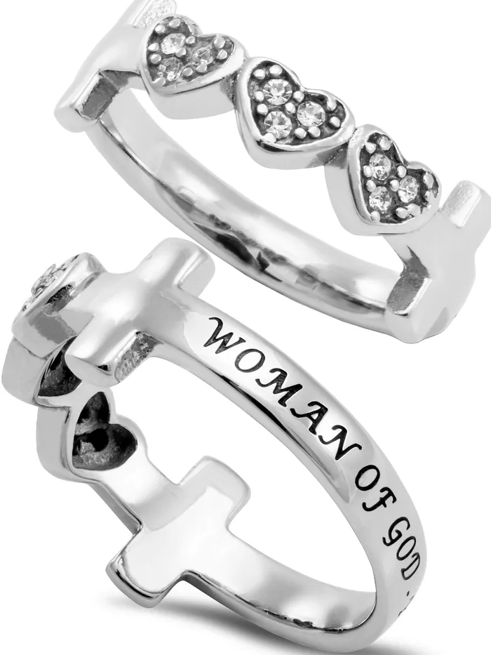 WOMAN OF GOD Cross and Heart Ring with Stones Stainless Steel North Arrow Shop Rings WOMAN OF GOD Cross and Heart Ring with Stones Stainless Steel North Arrow Shop Rings