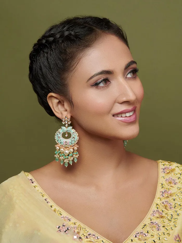 Curio Cottage Earrings The Bridal Edit Pastel Blue Enamel Chandbali Earrings