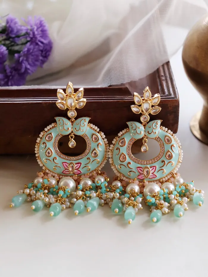 Curio Cottage Earrings The Bridal Edit Pastel Blue Enamel Chandbali Earrings Curio Cottage Earrings The Bridal Edit Pastel Blue Enamel Chandbali Earrings