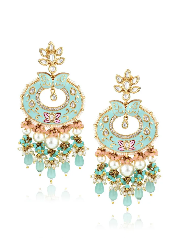 Curio Cottage Earrings The Bridal Edit Pastel Blue Enamel Chandbali Earrings Curio Cottage Earrings The Bridal Edit Pastel Blue Enamel Chandbali Earrings