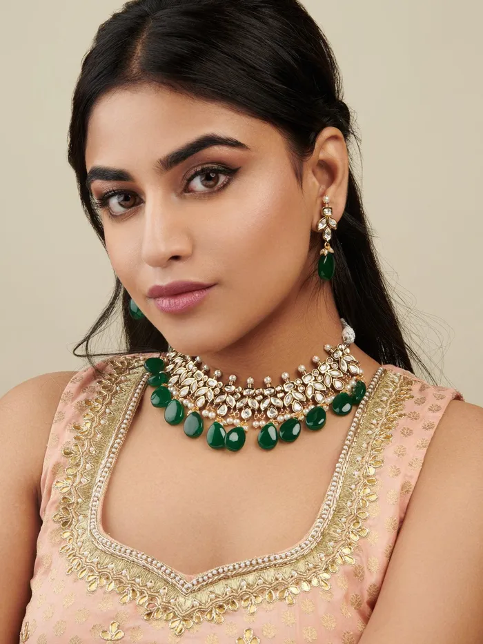 Curio Cottage Necklaces The Zoya Glow Getter Green Drops Necklace