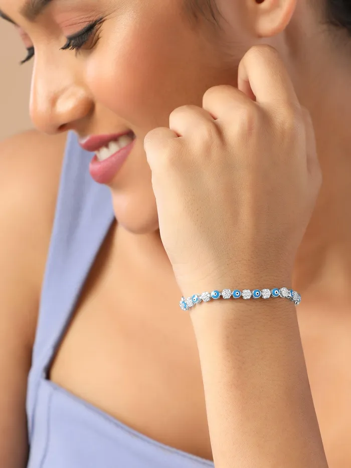 Enchanting Blossom Zirconia Pure Silver Evil Eye Bracelet Curio Cottage Bracelets