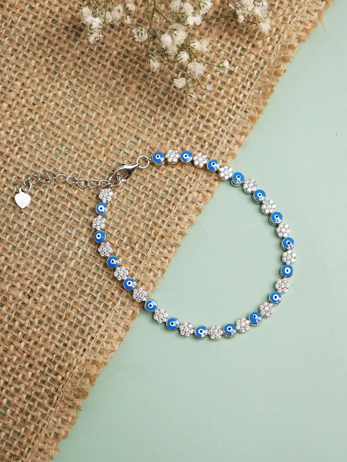 Enchanting Blossom Zirconia Pure Silver Evil Eye Bracelet Curio Cottage Bracelets