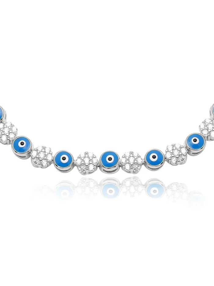 Enchanting Blossom Zirconia Pure Silver Evil Eye Bracelet Curio Cottage Bracelets