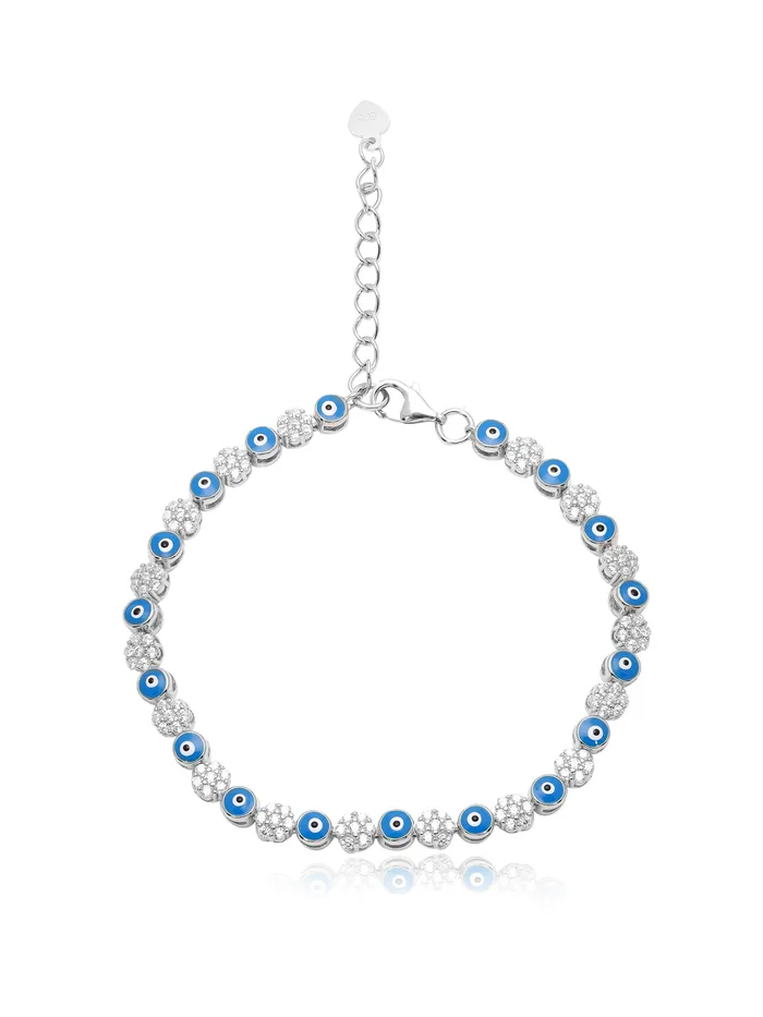 Enchanting Blossom Zirconia Pure Silver Evil Eye Bracelet Curio Cottage Bracelets