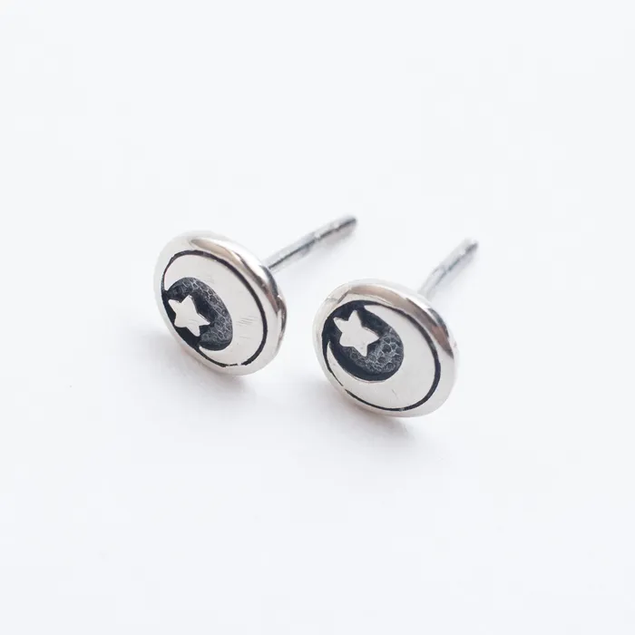 Silver Lotus Necklaces Silver Moon Star Circle Studs