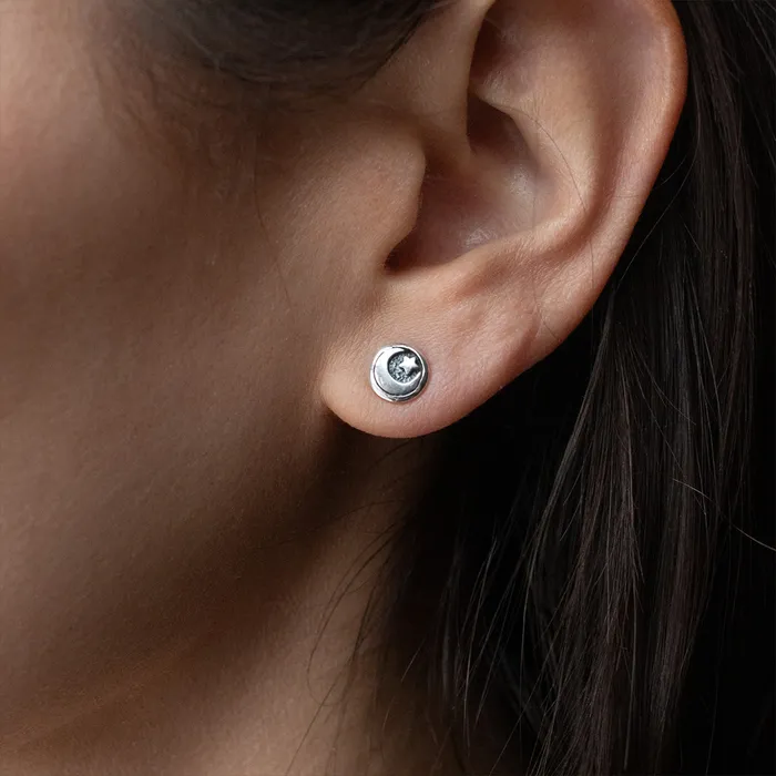 Silver Lotus Necklaces Silver Moon Star Circle Studs