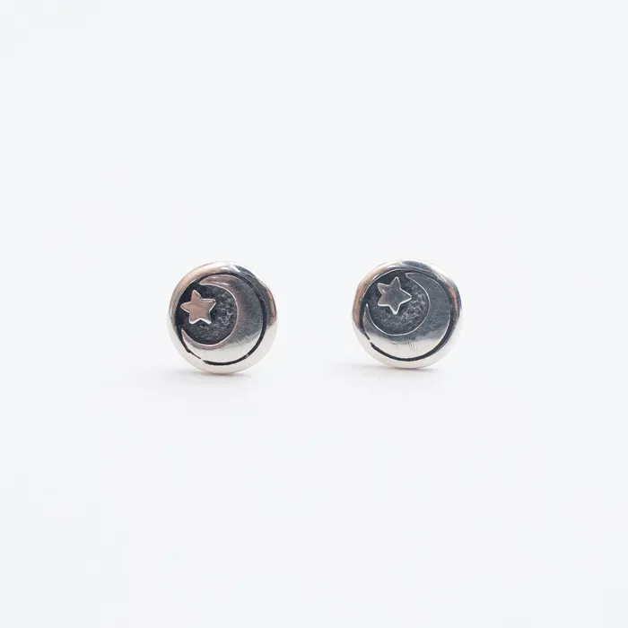 Silver Lotus Necklaces Silver Moon Star Circle Studs
