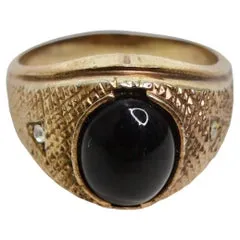 18K Gold Plated Onyx Stone Mens Ring Circa 1960 Vintage by Misty Rings