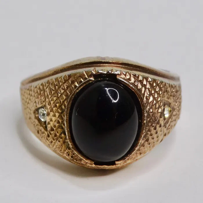 18K Gold Plated Onyx Stone Mens Ring Circa 1960 Vintage by Misty Rings