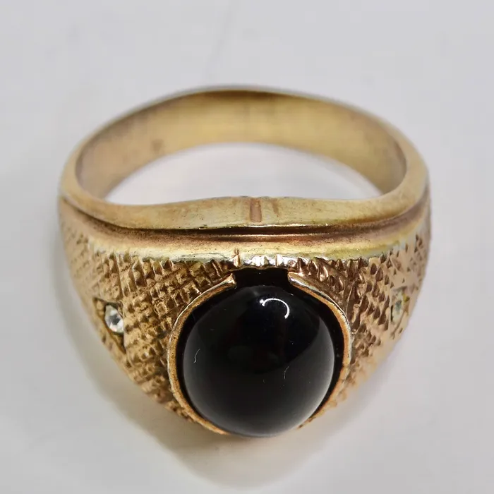 18K Gold Plated Onyx Stone Mens Ring Circa 1960 Vintage by Misty Rings