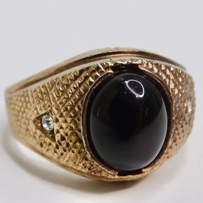 18K Gold Plated Onyx Stone Mens Ring Circa 1960 Vintage by Misty Rings