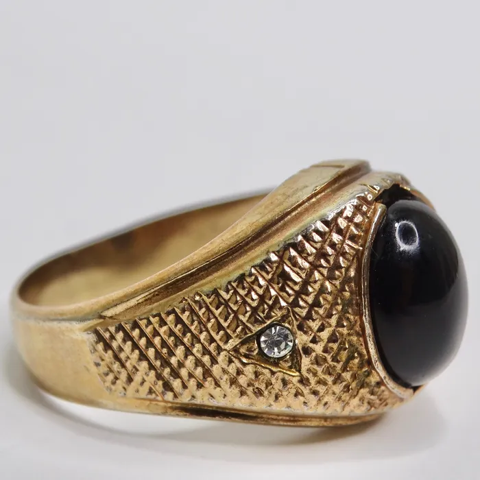 18K Gold Plated Onyx Stone Mens Ring Circa 1960 Vintage by Misty Rings