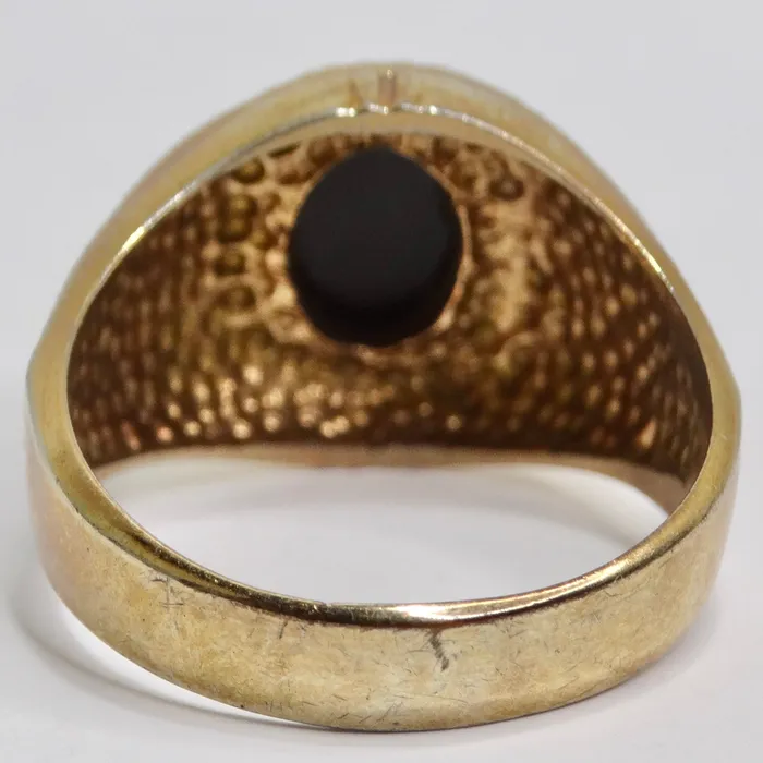 18K Gold Plated Onyx Stone Mens Ring Circa 1960 Vintage by Misty Rings
