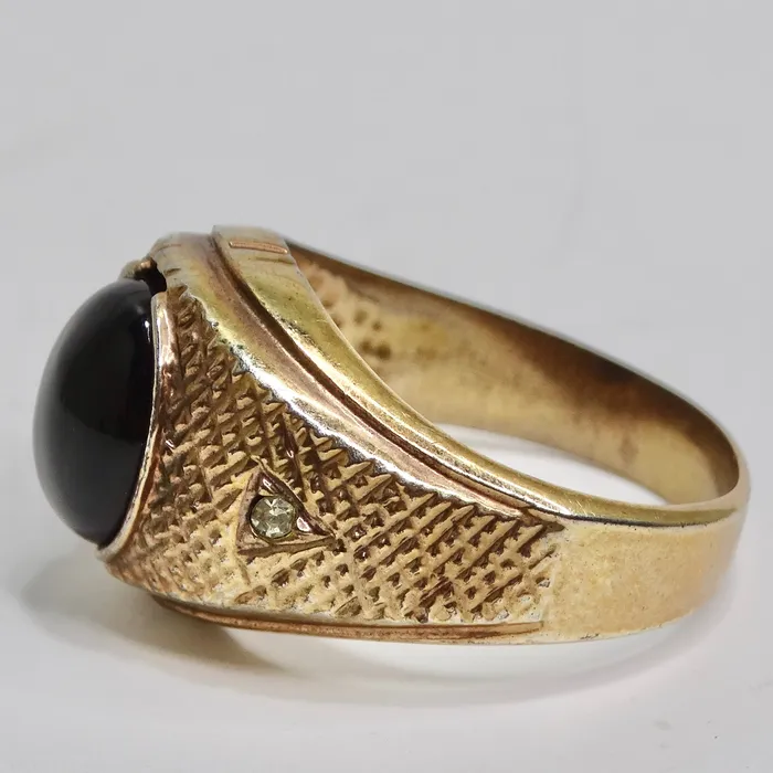 18K Gold Plated Onyx Stone Mens Ring Circa 1960 Vintage by Misty Rings