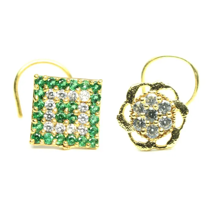 2pc Set Gold Plated Indian Medusa Square Nose Stud CZ Twisted piercing nose ring Karizma Jewels Rings 2pc Set Gold Plated Indian Medusa Square Nose Stud CZ Twisted piercing nose ring Karizma Jewels Rings