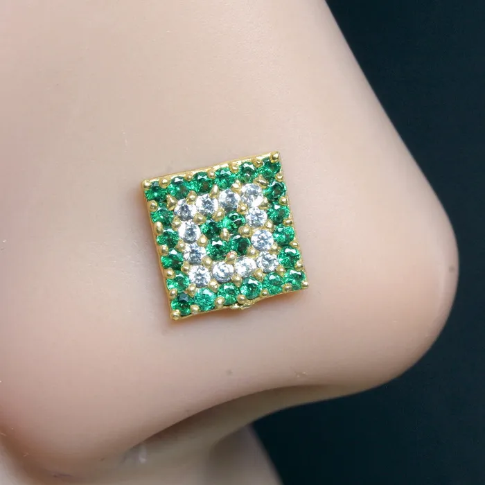 2pc Set Gold Plated Indian Medusa Square Nose Stud CZ Twisted piercing nose ring Karizma Jewels Rings