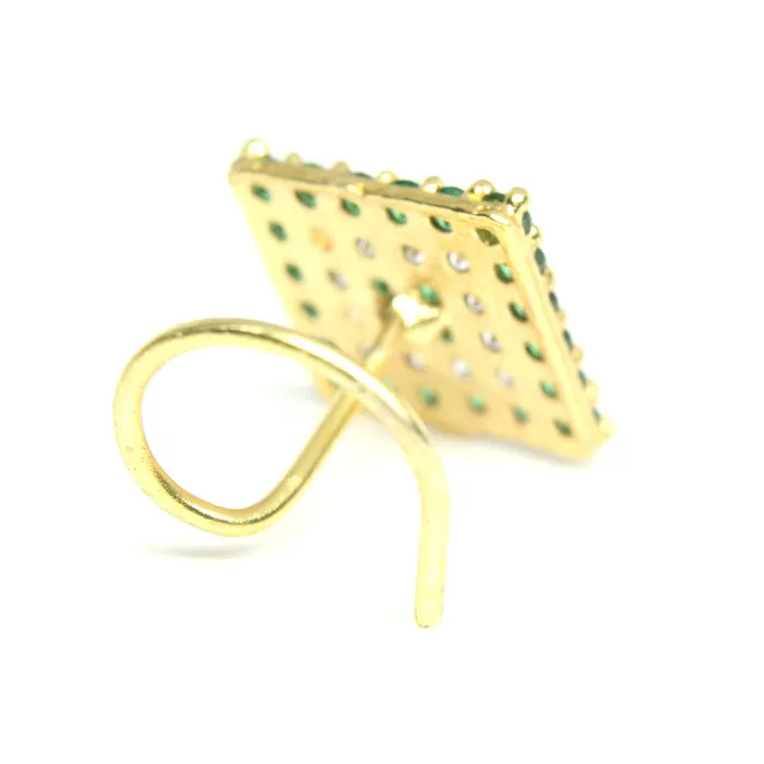 2pc Set Gold Plated Indian Medusa Square Nose Stud CZ Twisted piercing nose ring Karizma Jewels Rings
