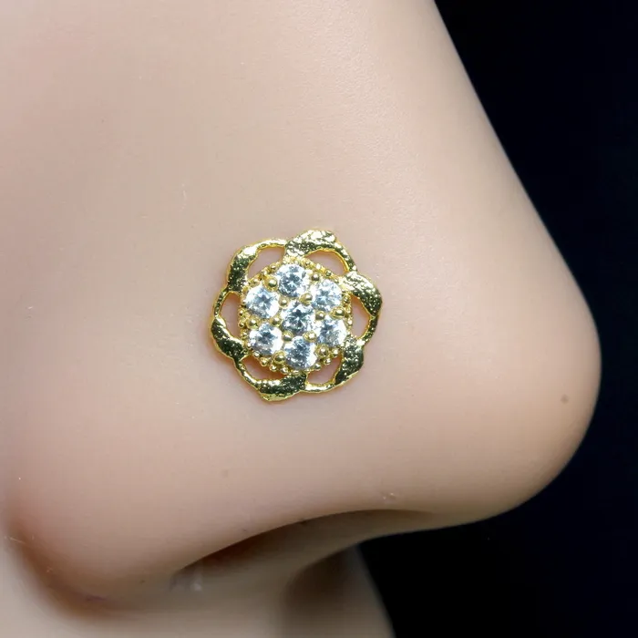 2pc Set Gold Plated Indian Medusa Square Nose Stud CZ Twisted piercing nose ring Karizma Jewels Rings