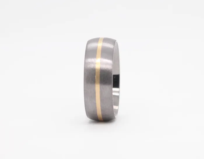8mm Tantalum dome satin yellow gold inlay ring HEAVY STONE RINGS Rings