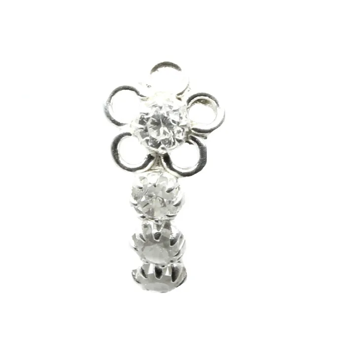 925 Sterling Silver White CZ Nose ring Push Pin Karizma Jewels Rings