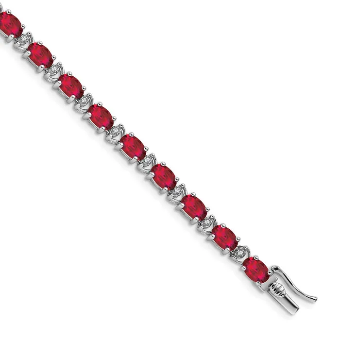 Bracelets WB Choice Jewelry 14k White Gold Oval Created Ruby and Diamond BraceletWBCBM7147RU010WA Bracelets WB Choice Jewelry 14k White Gold Oval Created Ruby and Diamond BraceletWBCBM7147RU010WA