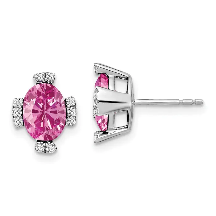Earrings 14k White Gold Oval Created Pink Sapphire and Diamond EarringsWBCEM7105CPS016WA WB Choice Jewelry Earrings 14k White Gold Oval Created Pink Sapphire and Diamond EarringsWBCEM7105CPS016WA WB Choice Jewelry