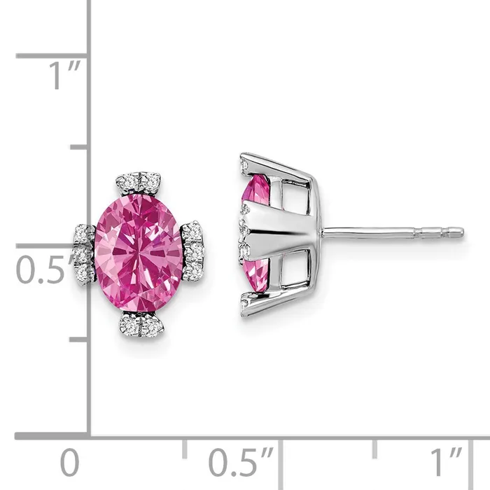 Earrings 14k White Gold Oval Created Pink Sapphire and Diamond EarringsWBCEM7105CPS016WA WB Choice Jewelry Earrings 14k White Gold Oval Created Pink Sapphire and Diamond EarringsWBCEM7105CPS016WA WB Choice Jewelry
