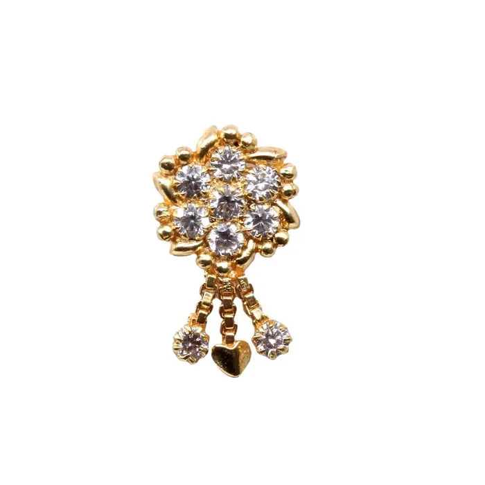Earrings Karizma Jewels Dangle White Dangle Gold Plated Indian Nose Stud CZ Push Pin